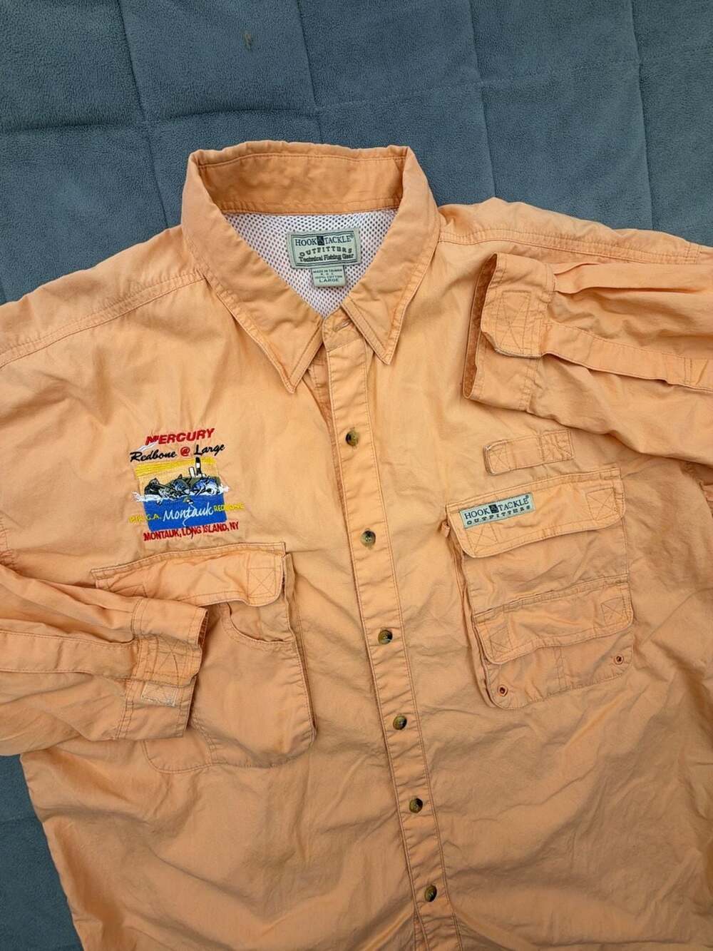 Hook & Tackle Long Sleeve Fishing Shirt Size L Montauk NY Long Island